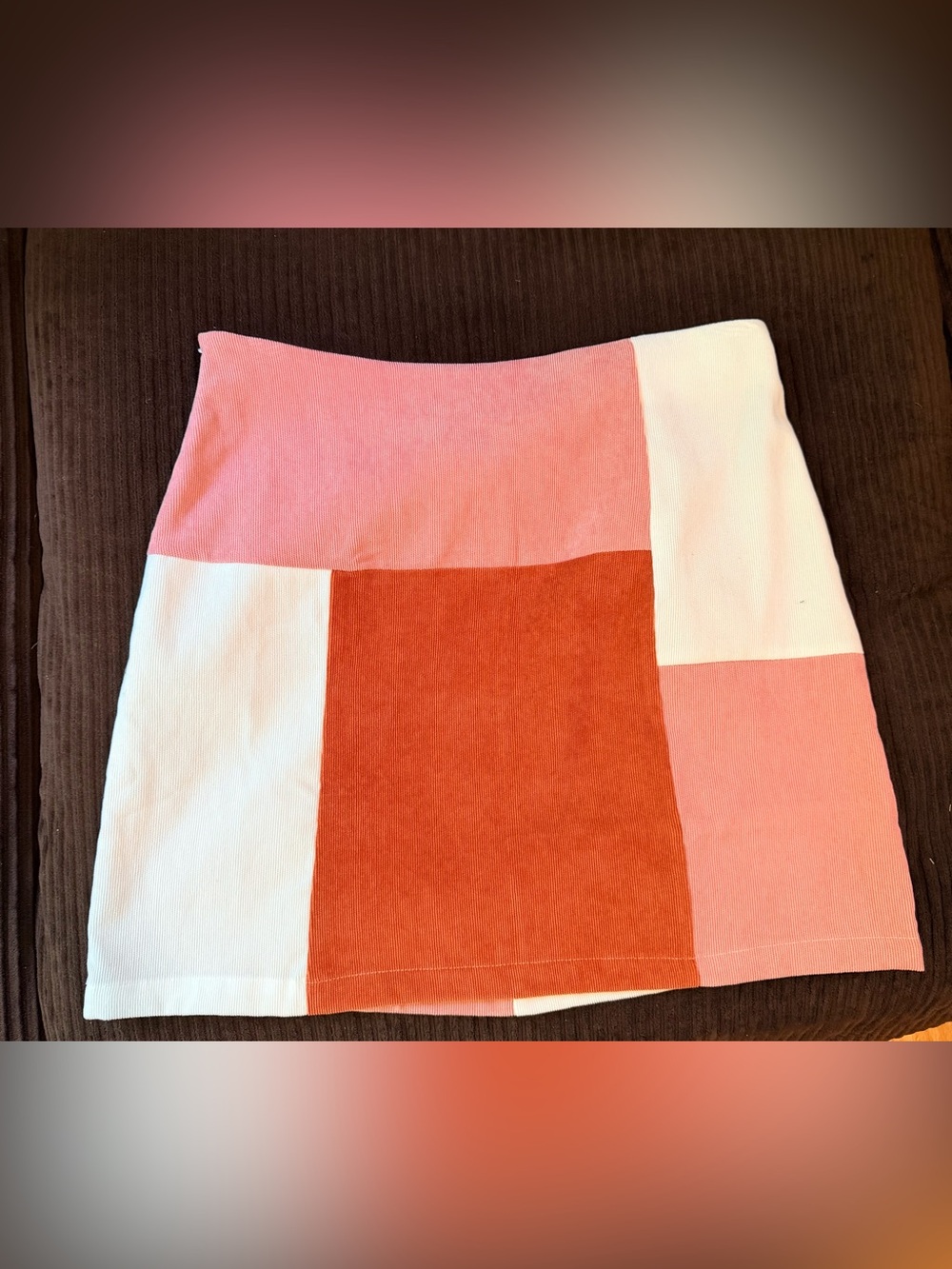SHEIN Pink, White and Rust Colorblock Mini Skirt